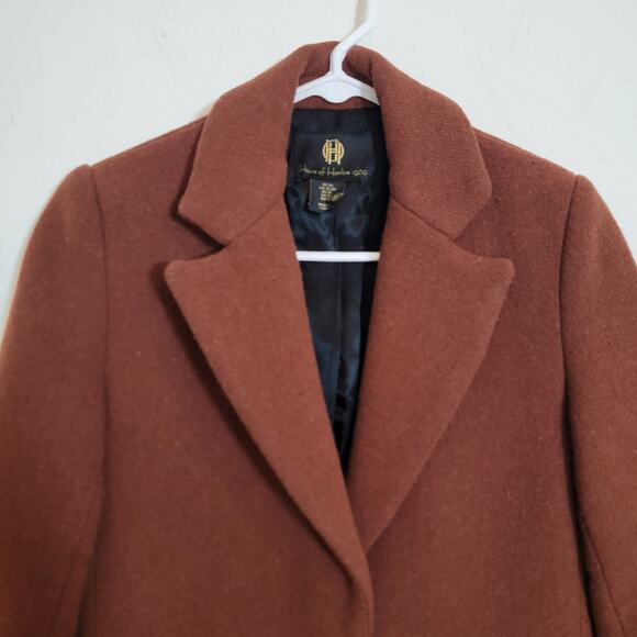 House Of Harlow 1960 Burnt Brown Wool Blend Long Peacoat XS Winter Travel Work - Picture 4 of 16